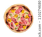 Hawaiian pizza. Hand drawn watercolor 110274680
