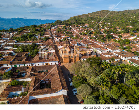 Heritage town Barichara, aerial view of beautiful colonial architecture. Colombia 110274705