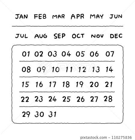 Simple handwritten date in classic style. Vector handwritten numbers calendar. Work  calendar. 110275836