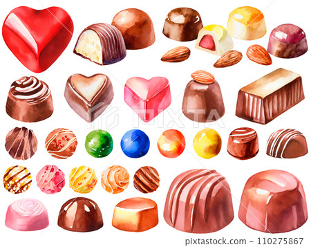 Watercolor illustration set of various chocolates 110275867
