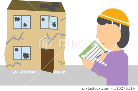 Image material of a person investigating a collapsed house Image material of a person investigating a collapsed house 110276119
