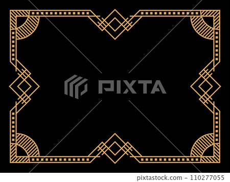 Art deco frame. Vintage linear border. Design a template for invitations, leaflets and greeting cards. Geometric golden frame. The style of the 1920s - 1930s. Vector illustration Art deco frame. Vintage linear border. Design a template for invitations, leaflets and greeting cards. Geometric golden frame. The style of the 1920s - 1930s. Vector illustration 110277055