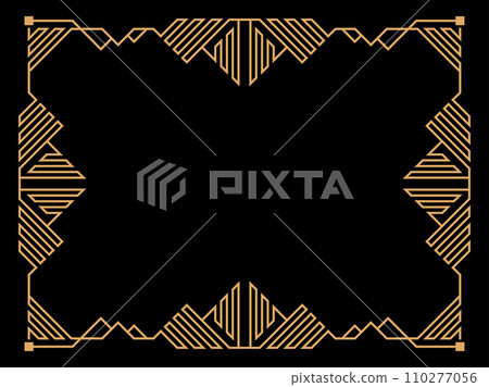 Art deco frame. Vintage linear border. Design a template for invitations, leaflets and greeting cards. Geometric golden frame. The style of the 1920s - 1930s. Vector illustration Art deco frame. Vintage linear border. Design a template for invitations, leaflets and greeting cards. Geometric golden frame. The style of the 1920s - 1930s. Vector illustration 110277056