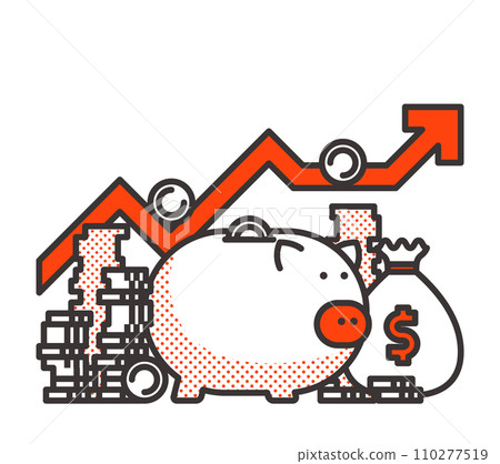 illustration of piggy bank and coin - line art 110277519