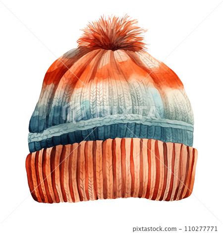 Winter knitted hat, winter accessories, watercolor illustration  110277771
