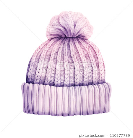 Winter knitted hat, winter accessories, watercolor illustration  110277789