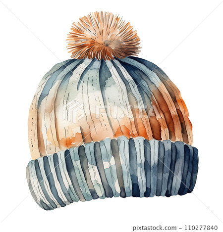 Winter knitted hat, winter accessories, watercolor illustration Winter knitted hat, winter accessories, watercolor illustration 110277840