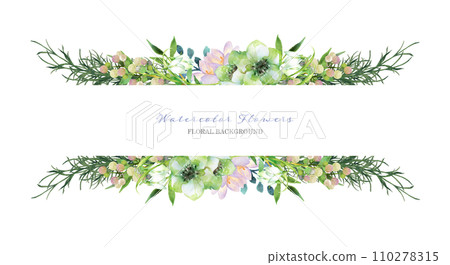 綠色和白色的花邊框裝飾畫水彩 110278315