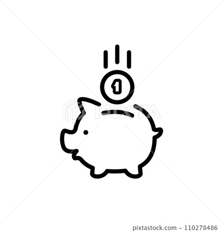 piggy bank icon with coin symbol, made in line... - Stock Illustration ...