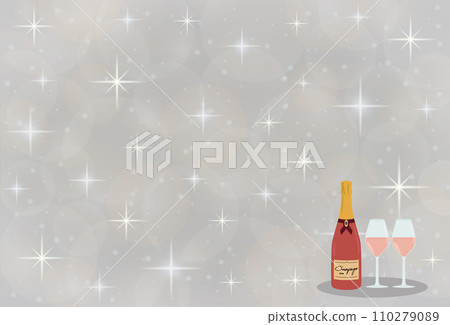 Rosé champagne bottle and glass illustration glitter background Rosé champagne bottle and glass illustration glitter background 110279089