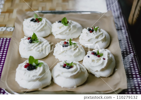 Meringue French dessert. Homemade sweet food. 110279132