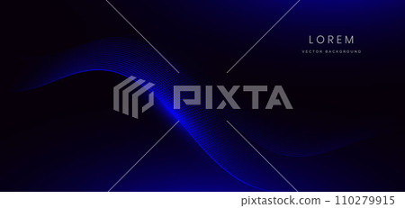 Abstract futuristic curved glowing blue light lines on black background. Abstract futuristic curved glowing blue light lines on black background. 110279915