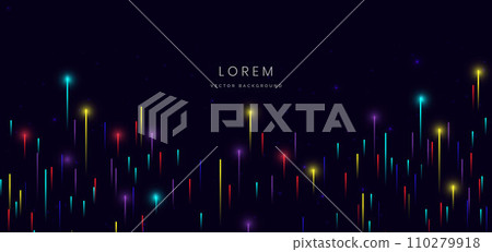 Abstract elegant glowing colorful lines with lighting effect sparkle on dark blue background. 110279918