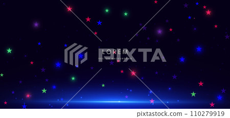 Abstract futuristic star glowing colorful light on dark blue background. with blue lighting effect. Abstract futuristic star glowing colorful light on dark blue background. with blue lighting effect. 110279919