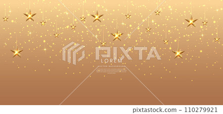Abstract elegant golden background with golden star effect and particle and sparkling. Celebration party happy concept. Abstract elegant golden background with golden star effect and particle and sparkling. Celebration party happy concept. 110279921