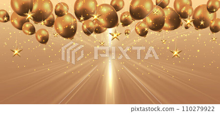 Elegant gold balloon and star gold shining. Celebration party happy concept. Elegant gold balloon and star gold shining. Celebration party happy concept. 110279922