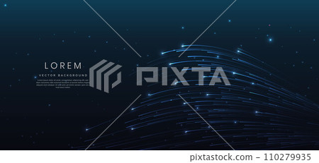 Abstract blue curved lines on blue background with lighting effect bokeh and copy space for text. Luxury design style. Abstract blue curved lines on blue background with lighting effect bokeh and copy space for text. Luxury design style. 110279935