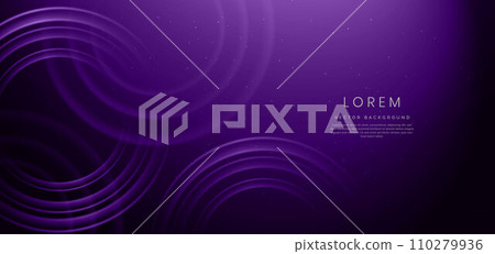 Abstract purple circles lines and lighting glowing particles on dark blue background. 110279936