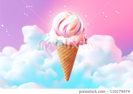 Futuristic composition with flying ice cream. Futuristic composition with flying ice cream. 110279974