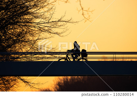 Sunset Ride: Cyclist's Silhouette Against Twilight 110280014