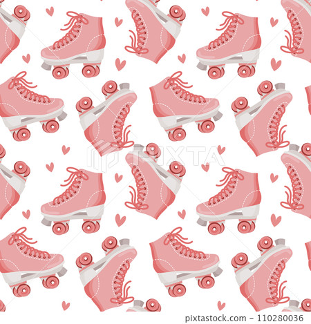 Seamless pattern with cute retro roller skates. Vintage texture for children's textiles, wrapping paper. Cartoon background for girls. Vector Seamless pattern with cute retro roller skates. Vintage texture for children's textiles, wrapping paper. Cartoon background for girls. Vector 110280036