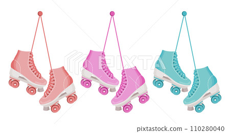 Set of roller skates. Retro icons, illustration in cartoon style, vector Set of roller skates. Retro icons, illustration in cartoon style, vector 110280040