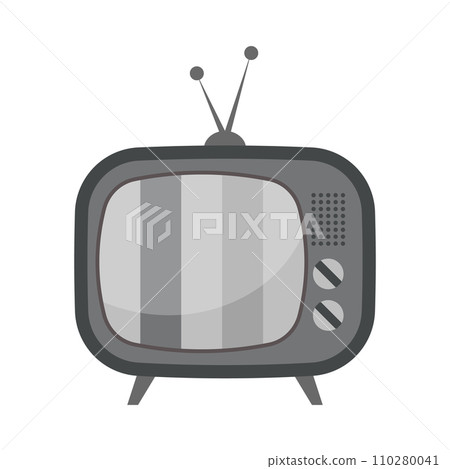 Vintage tube TV with stripes on the screen. Black and white retro icon, illustration, vector 110280041