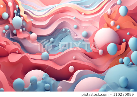 A futuristic composition with a fantastic landscape, wavy clouds and drops 110280099