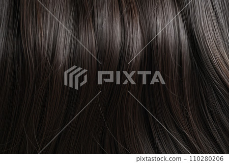 AI-generated content. Close-up texture of healthy well-groomed brown hair. Beauty and health concept 110280206