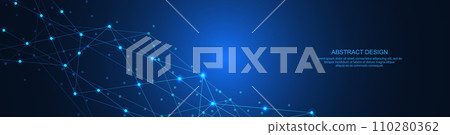 Abstract technology background of global network connection and communication with connecting the dots and lines for banner design or header. Vector illustration Abstract technology background of global network connection and communication with connecting the dots and lines for banner design or header. Vector illustration 110280362
