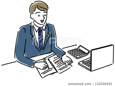 Simple line drawing illustration of judicial scrivener, tax accountant, and accounting 110280402
