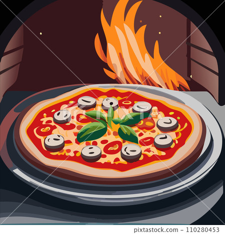 Pizza. Homemade pizza. Delicious pizza. Freshly made Italian margherita pizza with buffalo mozzarella and basil. Pizza with cheese, tomato sauce. Wood oven. World Pizza Day. February 9. 2024. 110280453