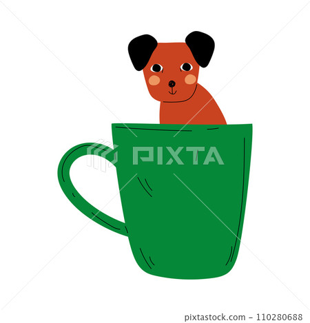 Cute Dog in Green Teacup, Adorable Puppy Animal Sitting in Coffee Mug VectorCartoon Illustration Cute Dog in Green Teacup, Adorable Puppy Animal Sitting in Coffee Mug VectorCartoon Illustration 110280688