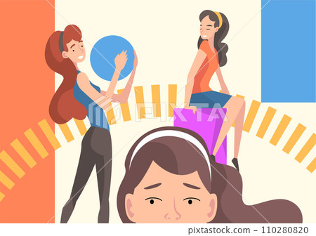 Young Women Organizing Colorful Abstract Geometric Shapes, Girls Holding Different Figures Vector Illustration Young Women Organizing Colorful Abstract Geometric Shapes, Girls Holding Different Figures Vector Illustration 110280820