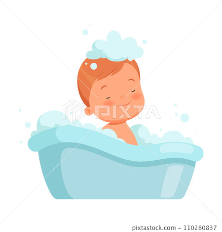 Boy bathes in the bath. Vector illustration on a white background. Boy bathes in the bath. Vector illustration on a white background. 110280837