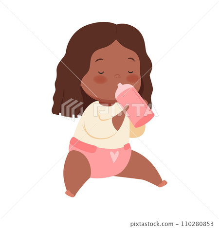 Girl sits and drinks from a bottle. Vector illustration on a white background. Girl sits and drinks from a bottle. Vector illustration on a white background. 110280853