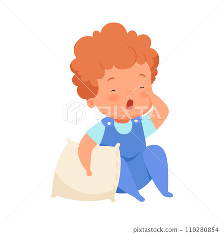 Boy with the pillow wants to sleep. Vector illustration on a white background. Boy with the pillow wants to sleep. Vector illustration on a white background. 110280854
