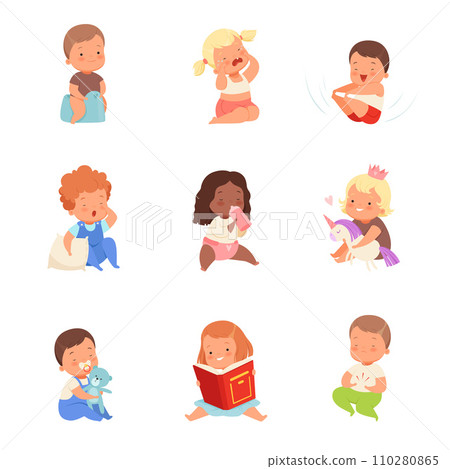 Toddlers in different situations. Vector illustration on a white background. Toddlers in different situations. Vector illustration on a white background. 110280865