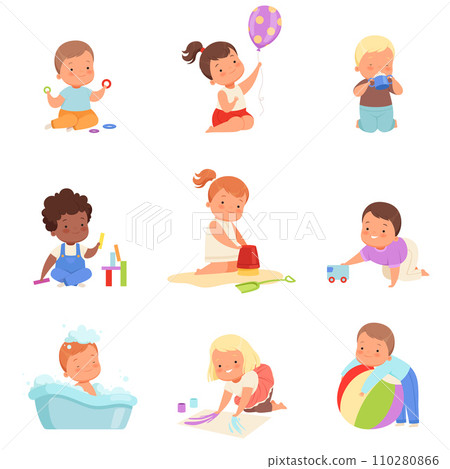 Different kids play. Vector illustration on a white background. Different kids play. Vector illustration on a white background. 110280866