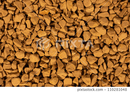 Background of freeze-dried granulated instant coffee macro close-up. Background of freeze-dried granulated instant coffee macro close-up. 110281048