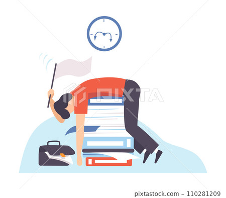 Man lies on a stack of folders. Vector illustration. 110281209