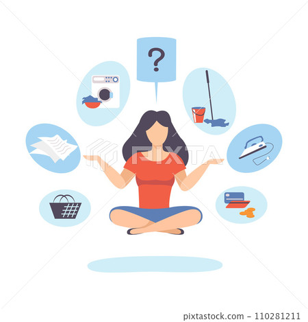 Woman is sitting in lotus position. Vector illustration. 110281211