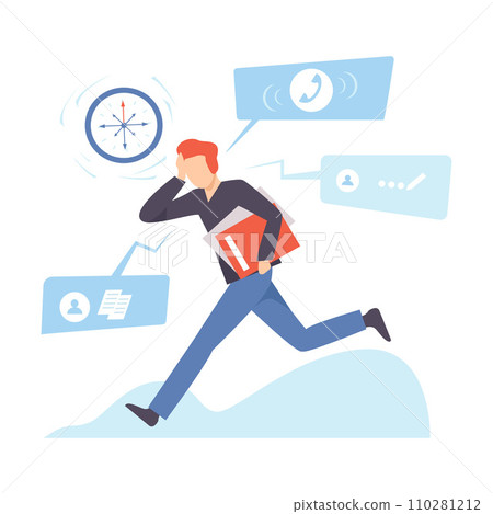 Man runs with a folder and clings to his head. Vector illustration. Man runs with a folder and clings to his head. Vector illustration. 110281212