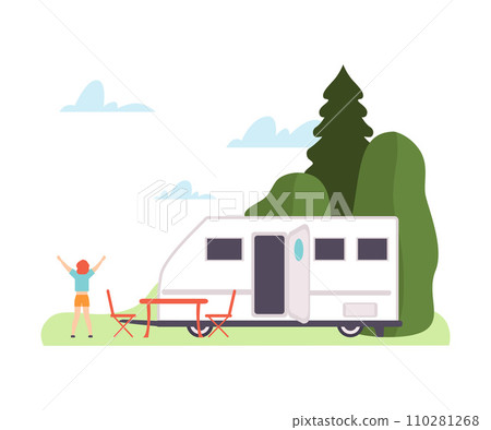 Man does exercises near the trailer. Vector illustration. Man does exercises near the trailer. Vector illustration. 110281268