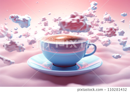 Futuristic composition with a white ceramic coffee cup, plate. 110281432
