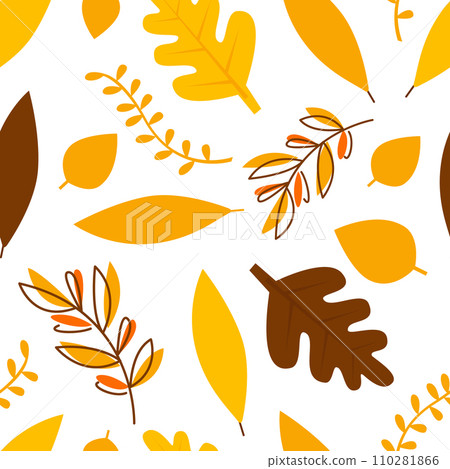 Autumn Leaves of Different Trees Seamless Pattern, Design Element Can Be Used for Fabric Print, Wallpaper, Background Vector Illustration 110281866
