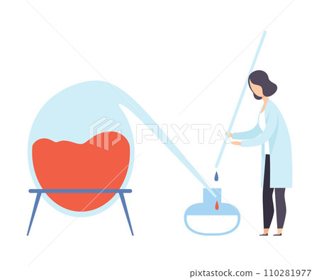 Female scientist conducting an experiment with liquids. Vector illustration. 110281977