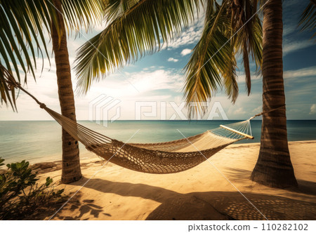 Relax in a beachfront hammock under swaying palms. 110282102
