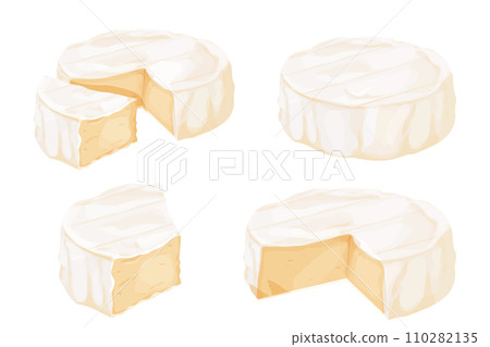 Set Camembert cheese, brie french soft creamy food in cartoon style isolated on white background. Set Camembert cheese, brie french soft creamy food in cartoon style isolated on white background. 110282135