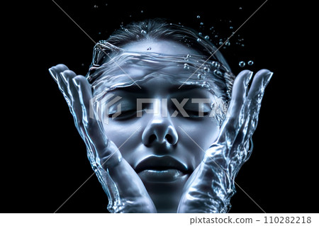 Close-up female portrait of a young attractive caucasian woman laughing and splashing water Close-up female portrait of a young attractive caucasian woman laughing and splashing water 110282218